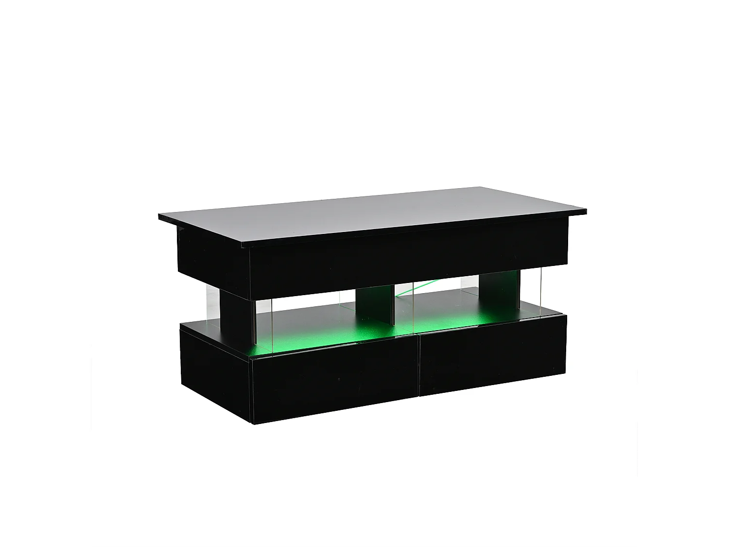 Höhenverstellbarer Couchtisch 100 x 50 x 46 cm - mit LED-Beleuchtung - 2 Schubladen - hochglänzende Lackoberfläche - MDF - schwarz