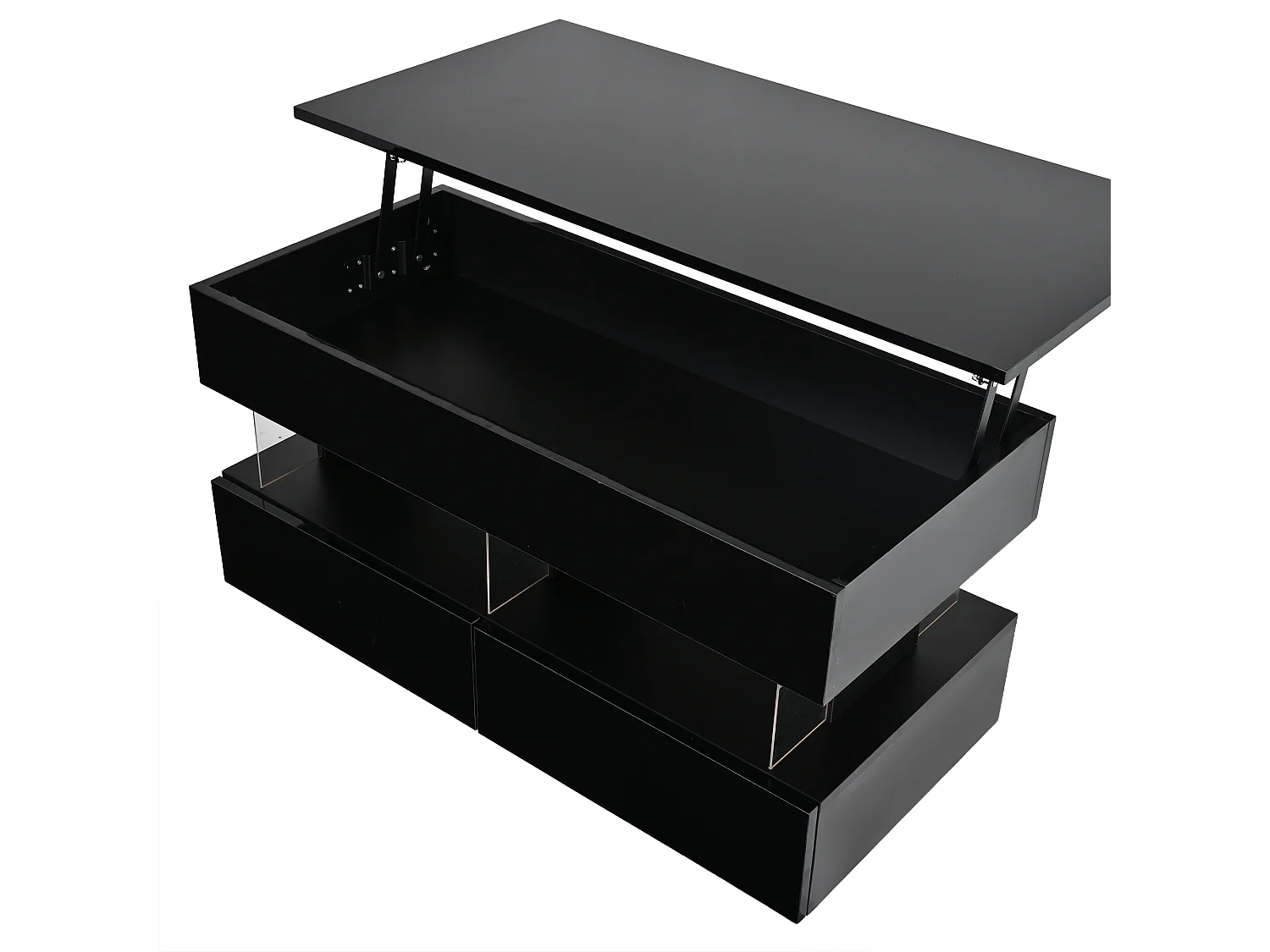 Höhenverstellbarer Couchtisch 100 x 50 x 46 cm - mit LED-Beleuchtung - 2 Schubladen - hochglänzende Lackoberfläche - MDF - schwarz