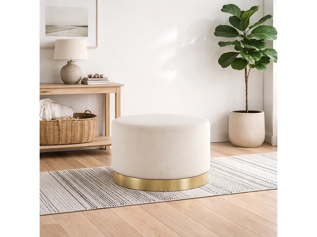 Kalua Large Cream Velvet Stool Brushed Gold Base
