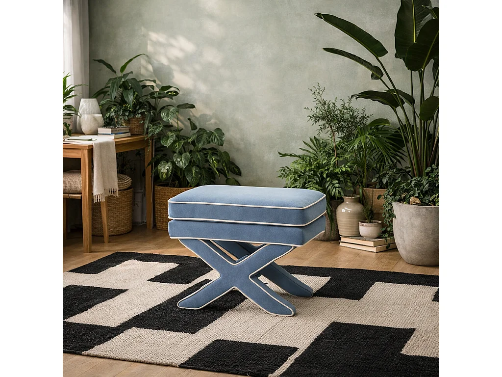 Theodor Ice Blue Velvet Stool X Cross Legs