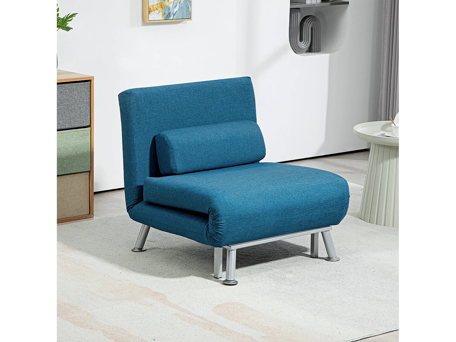 Lavili Keno Linen Look Blue Single Sleeper Chair