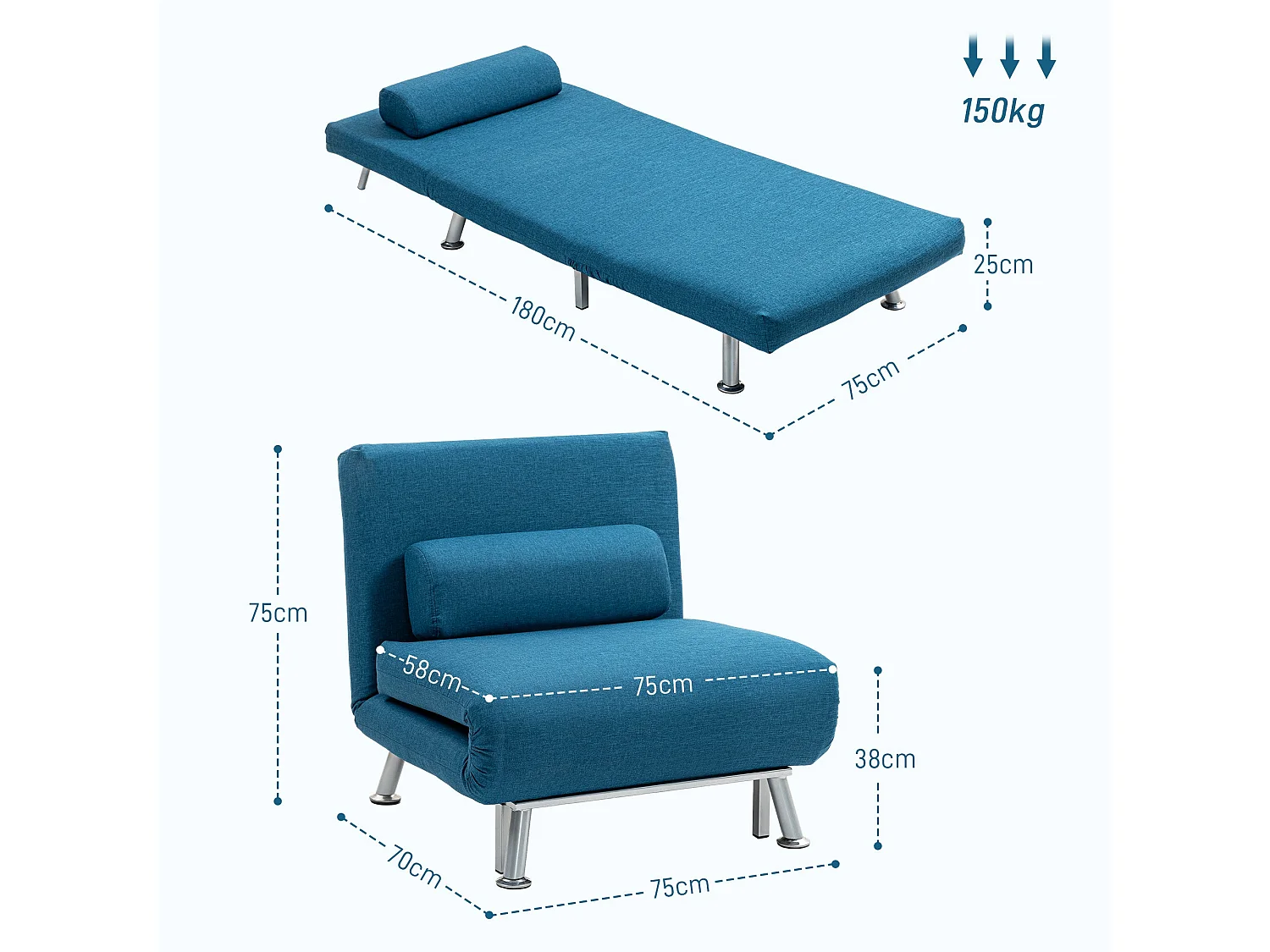 Lavili Keno Linen Look Blue Single Sleeper Chair