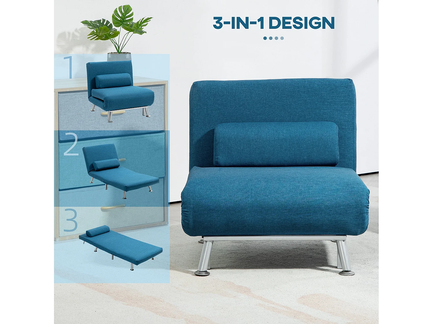 Lavili Keno Linen Look Blue Single Sleeper Chair