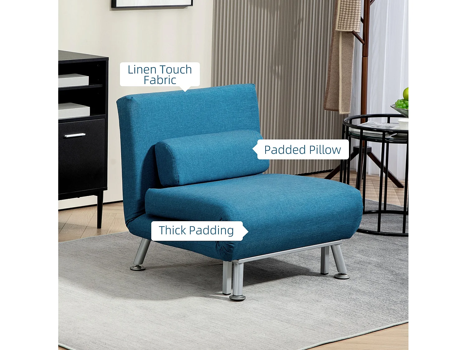 Lavili Keno Linen Look Blue Single Sleeper Chair