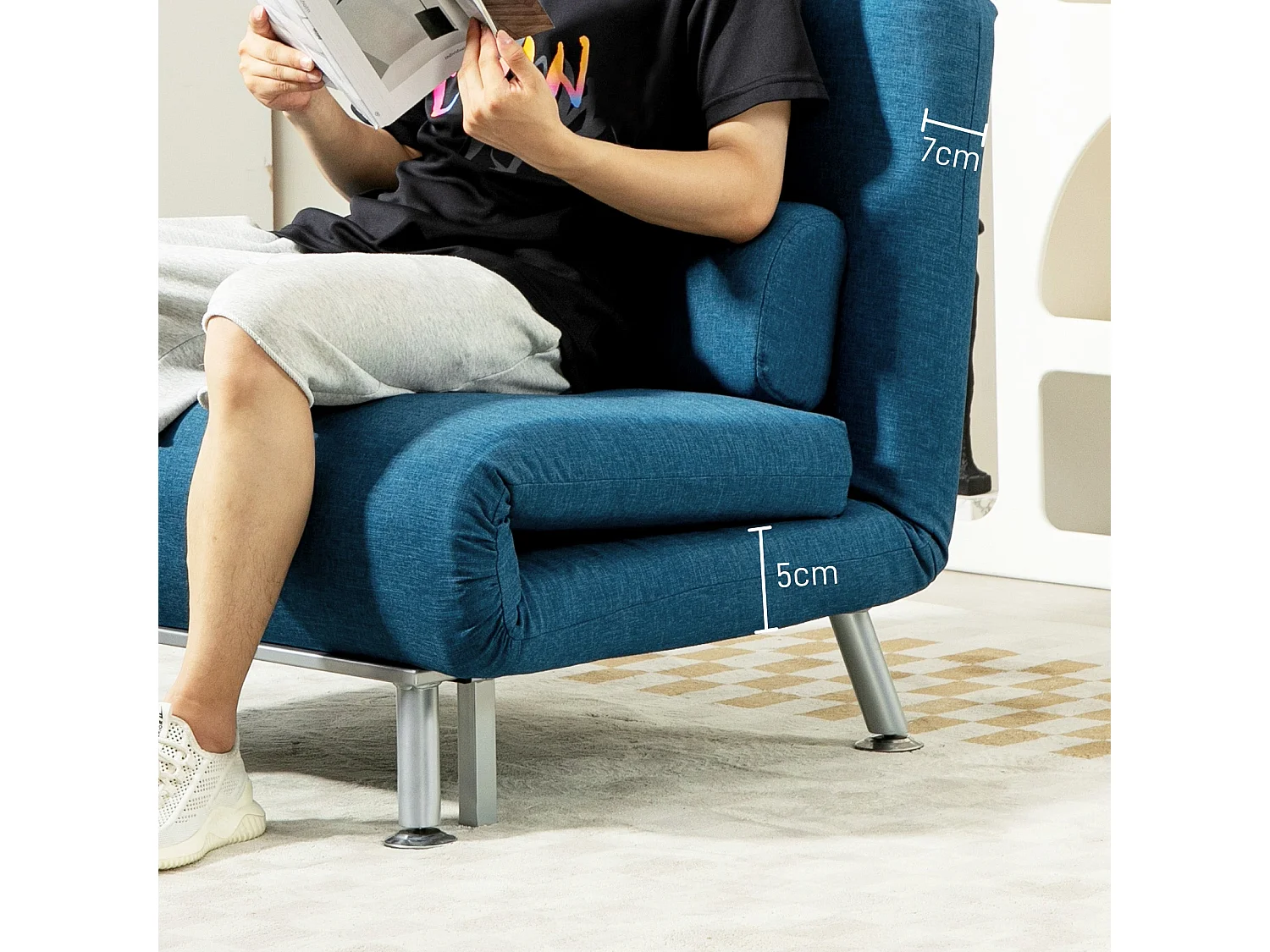 Lavili Keno Linen Look Blue Single Sleeper Chair