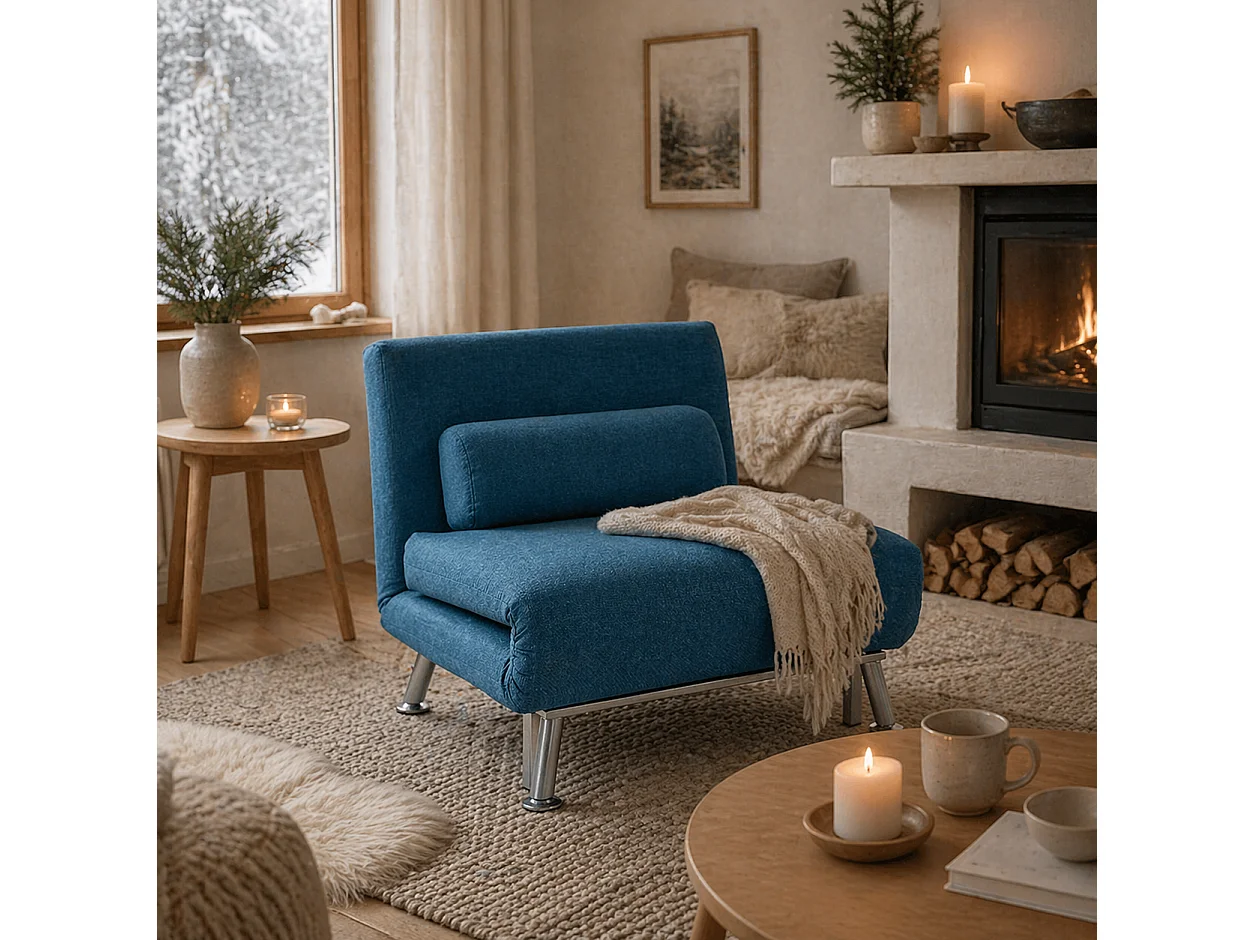 Lavili Keno Linen Look Blue Single Sleeper Chair