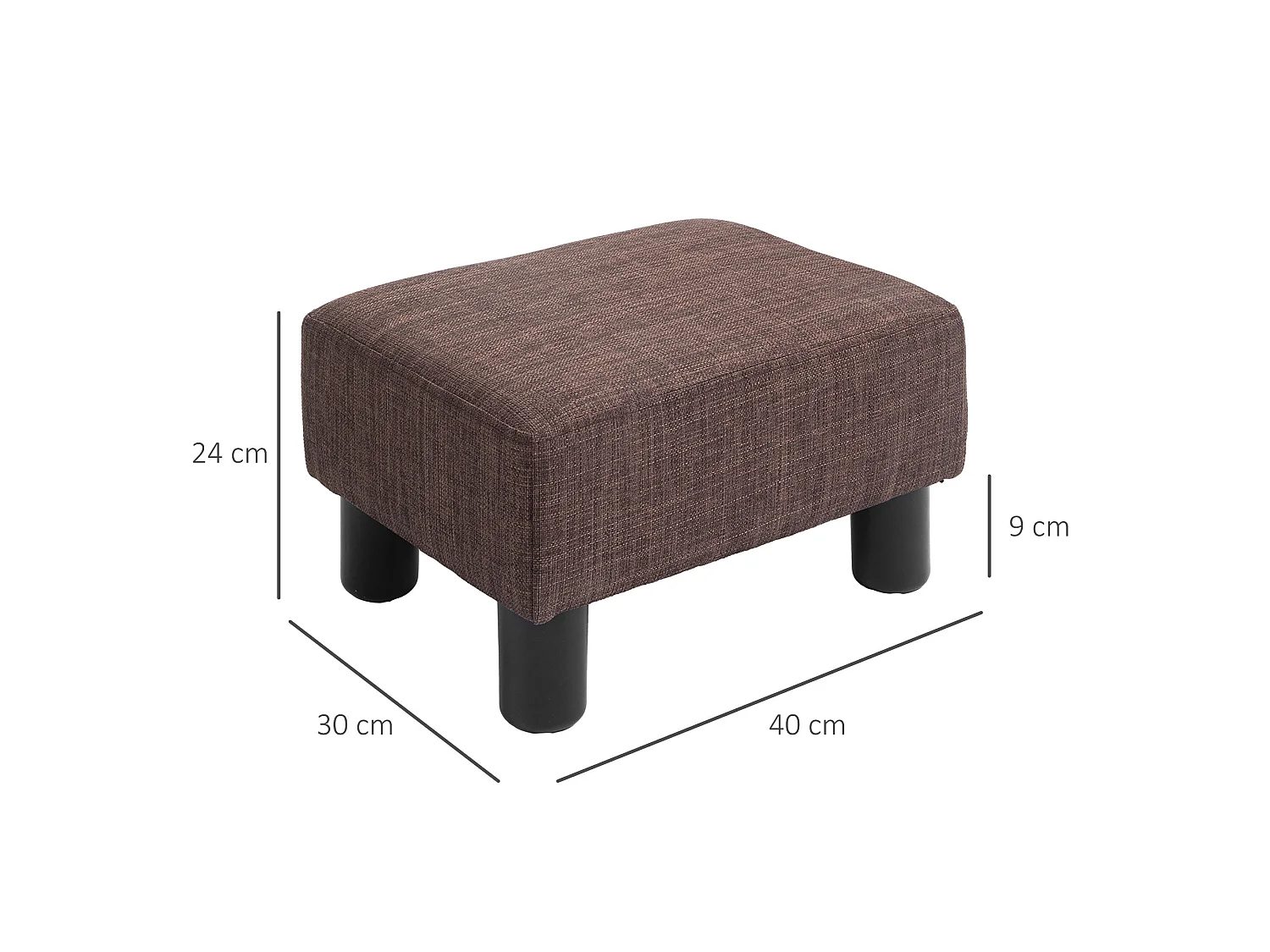 Fata Linen Look Brown Footstool Compact Rectangular Ottoman with 4 Plastic Feet