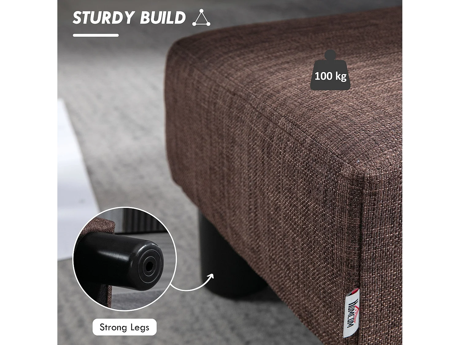 Fata Linen Look Brown Footstool Compact Rectangular Ottoman with 4 Plastic Feet