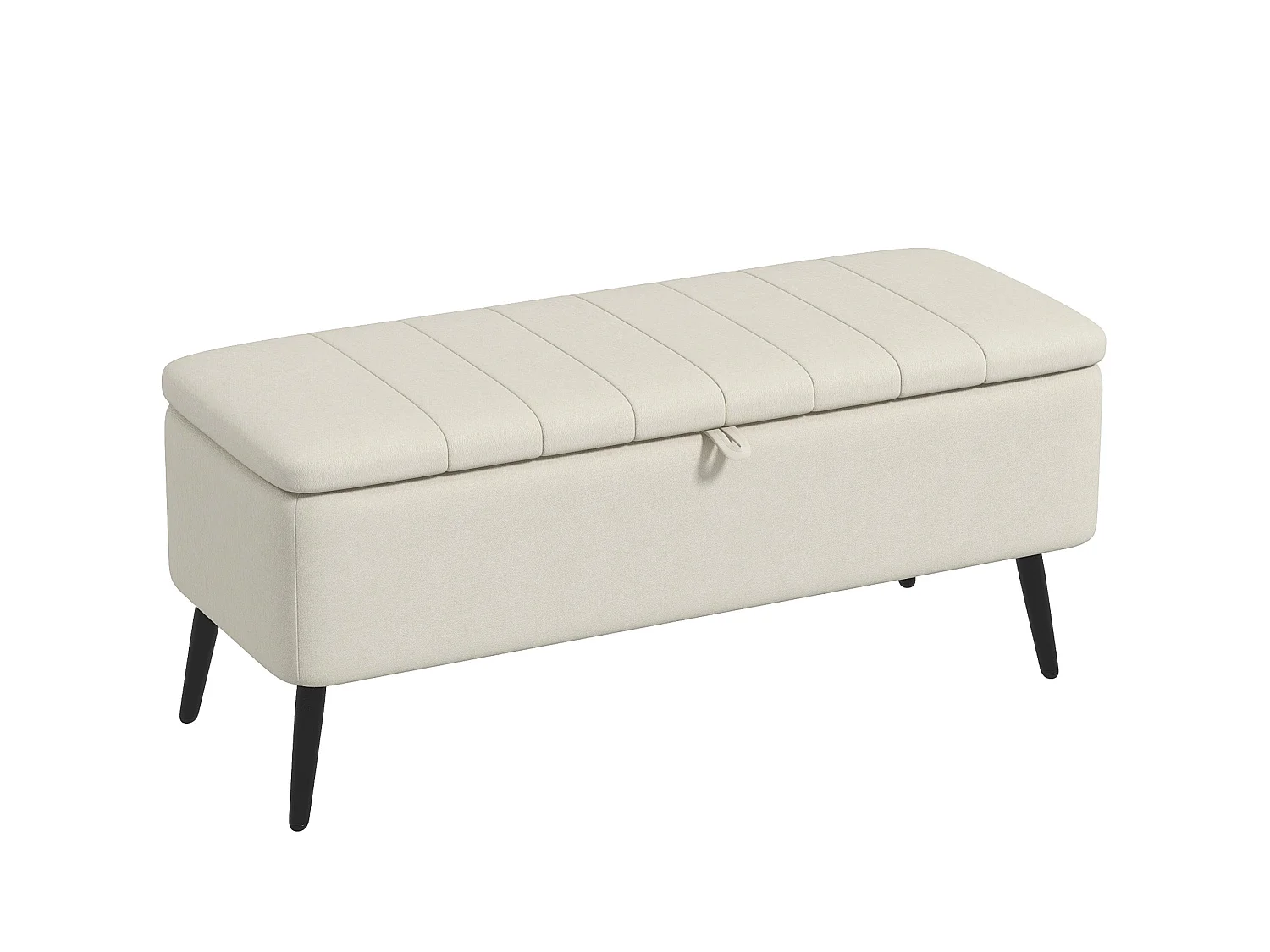 Zimina Cream Linen Look Storage Ottoman with Padded Stripe Top