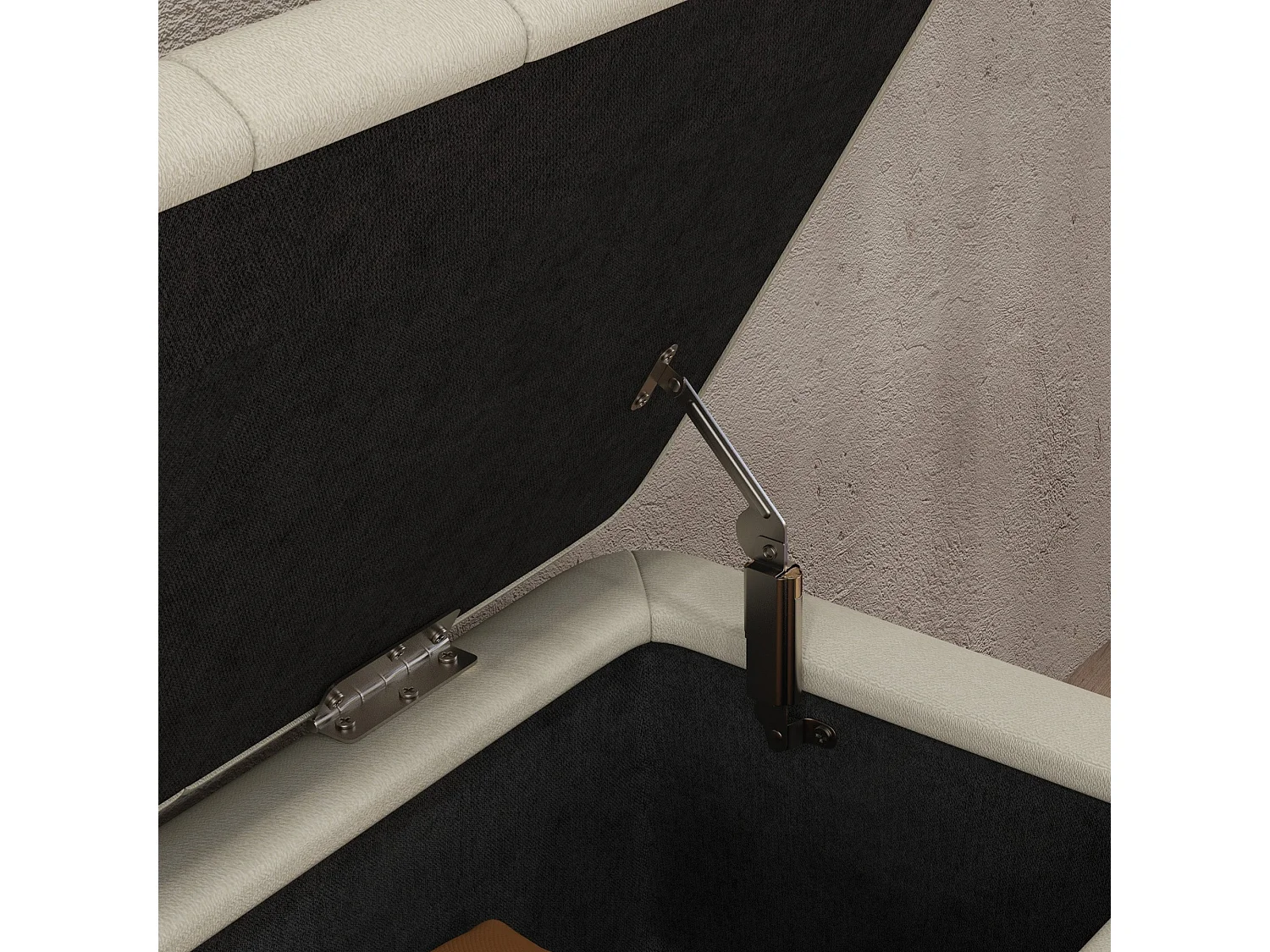 Zimina Cream Linen Look Storage Ottoman with Padded Stripe Top