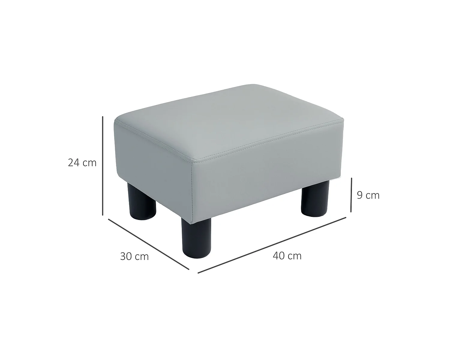 Relata Grey PU Leather Footstool with Black Legs