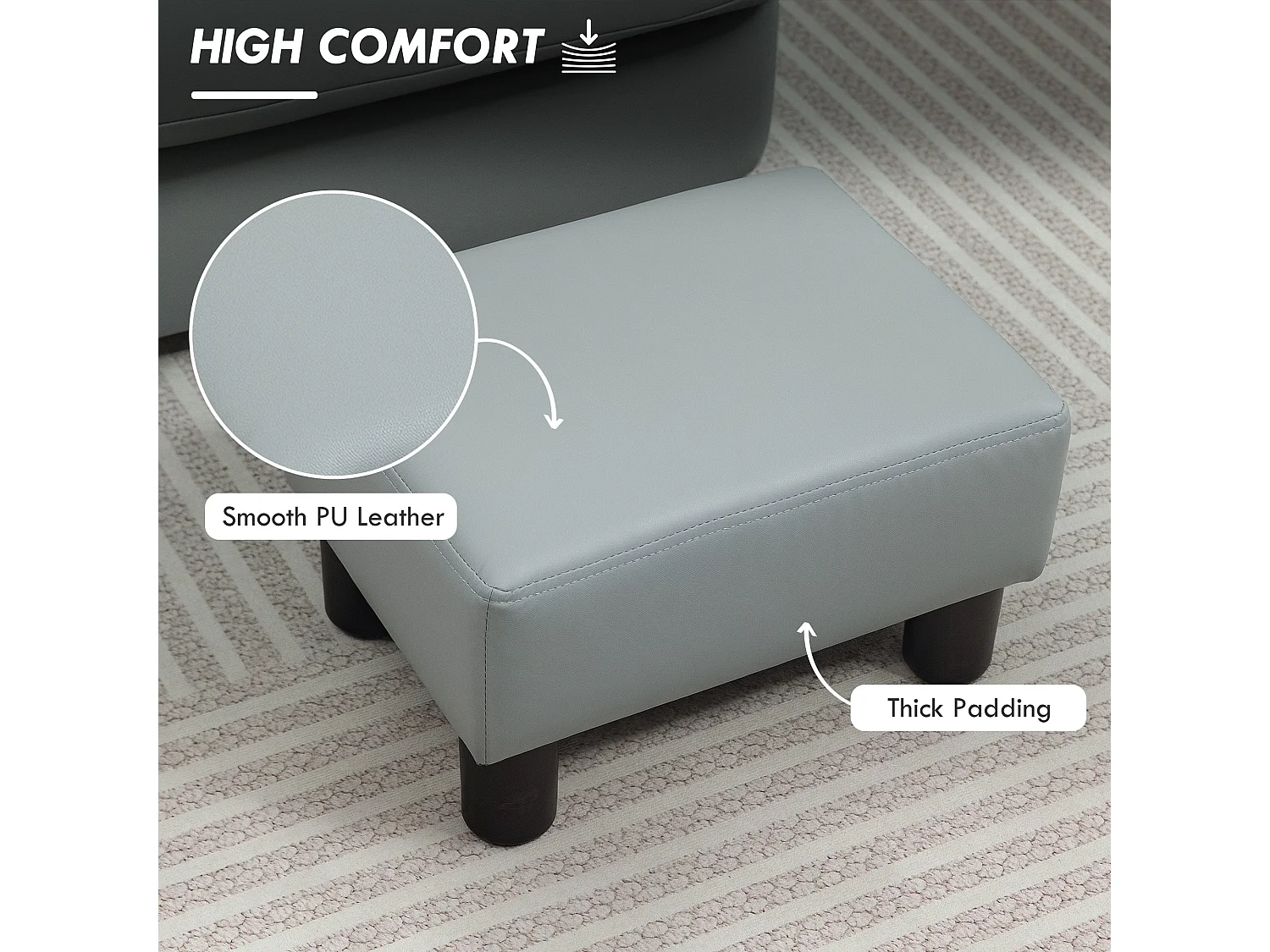 Relata Grey PU Leather Footstool with Black Legs