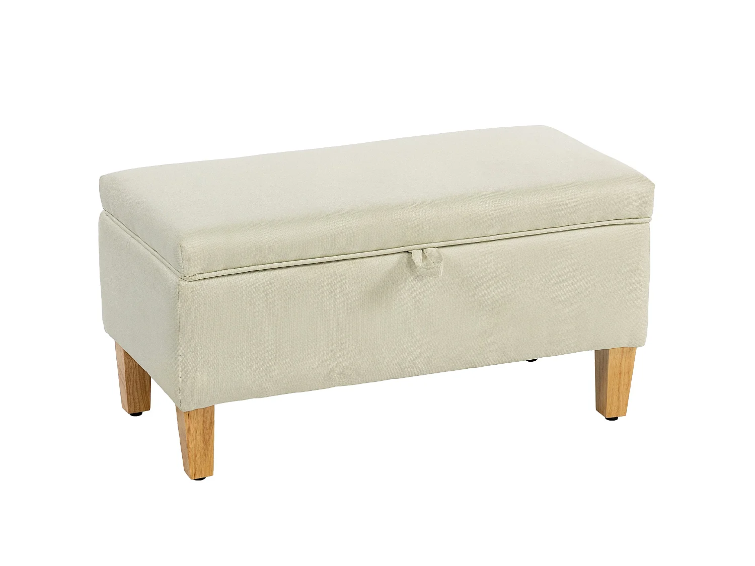 Suba Beige Linen Effect Storage Ottoman Bench Natural Wooden Legs