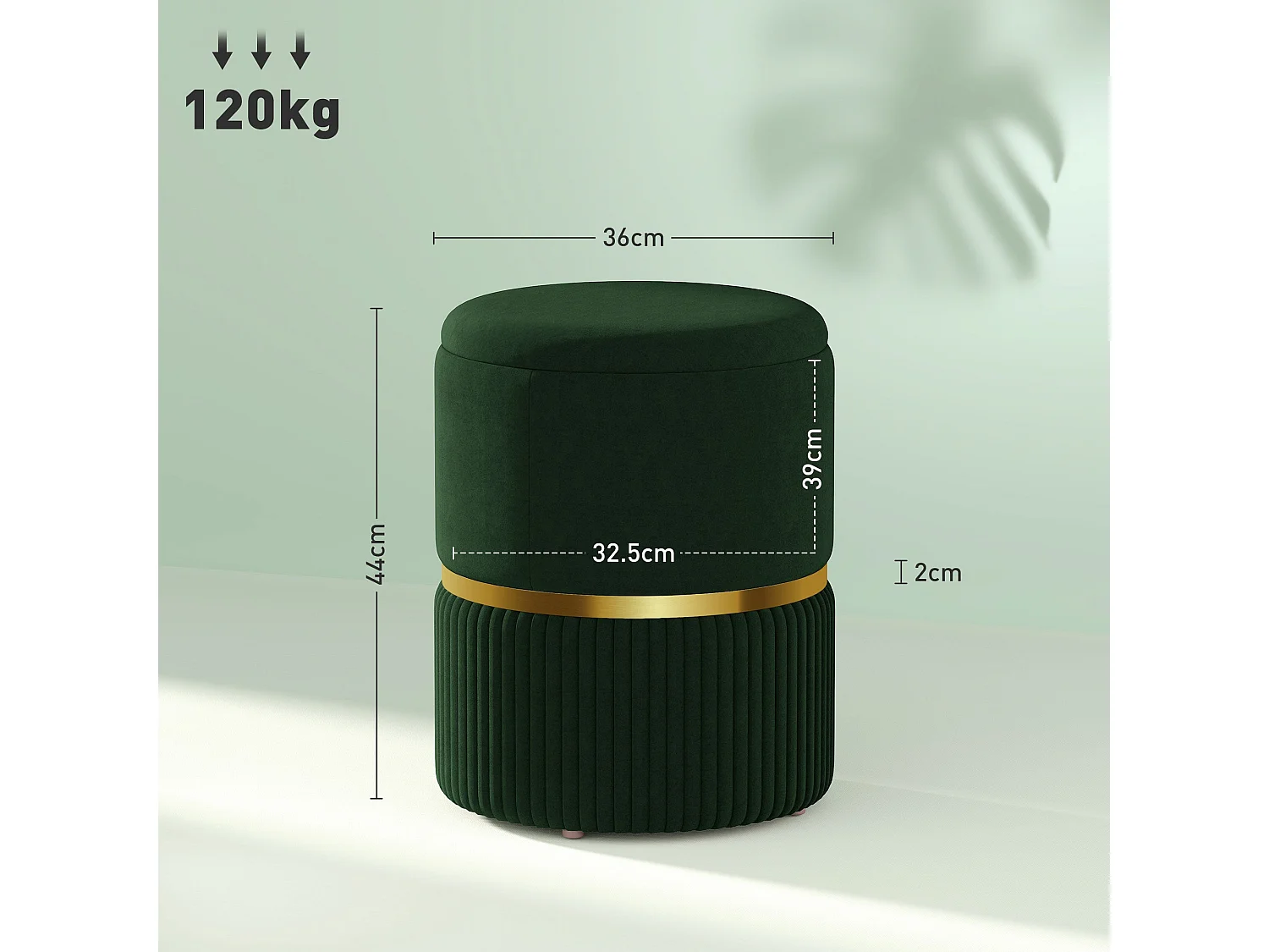 Rapa Green Etched Velvet Storage Ottoman with Gold Detail
