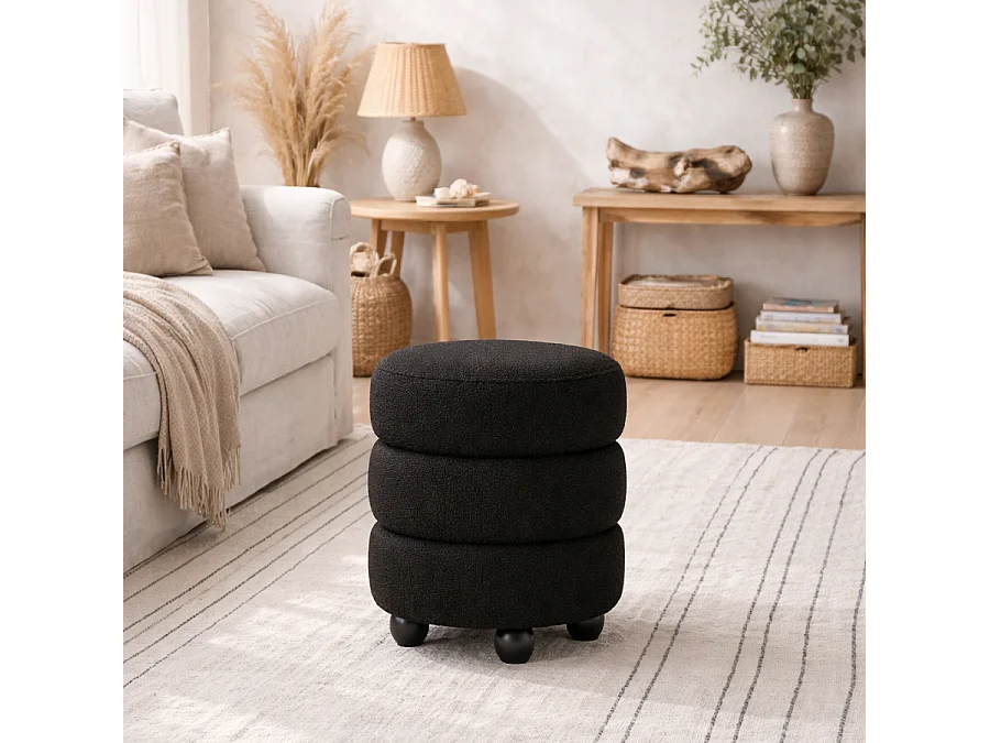 Antipodes Black Chenille Round 3 Tier Pouffe