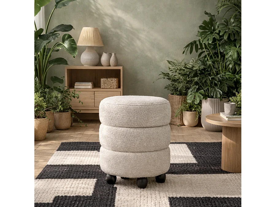 Antipodes Ivory Chenille Round 3 Tier Pouffe