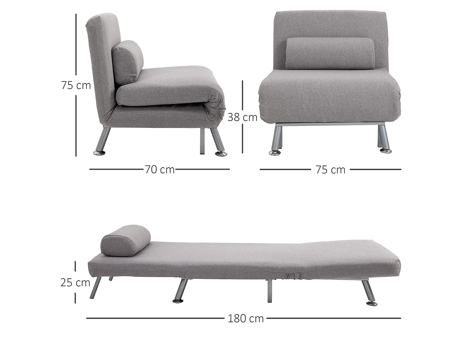 Kano Grey Fabric Futon Chair Convertible to 180cm Bed