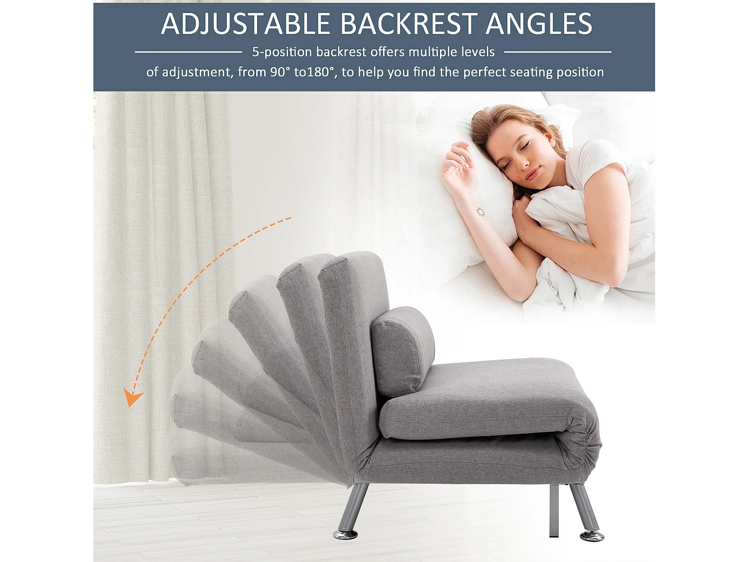 Kano Grey Fabric Futon Chair Convertible to 180cm Bed