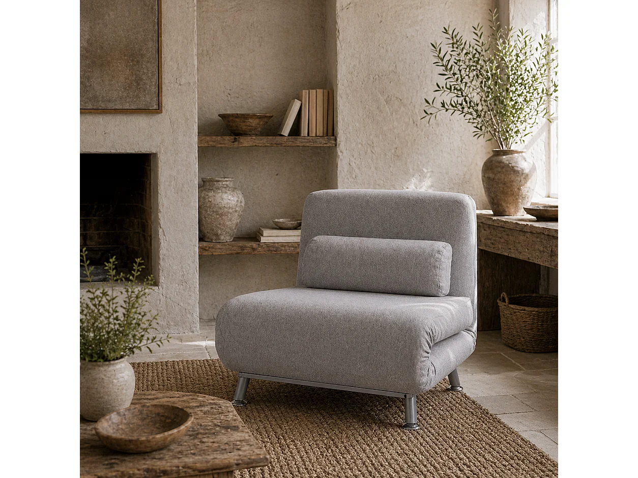 Kano Grey Fabric Futon Chair Convertible to 180cm Bed