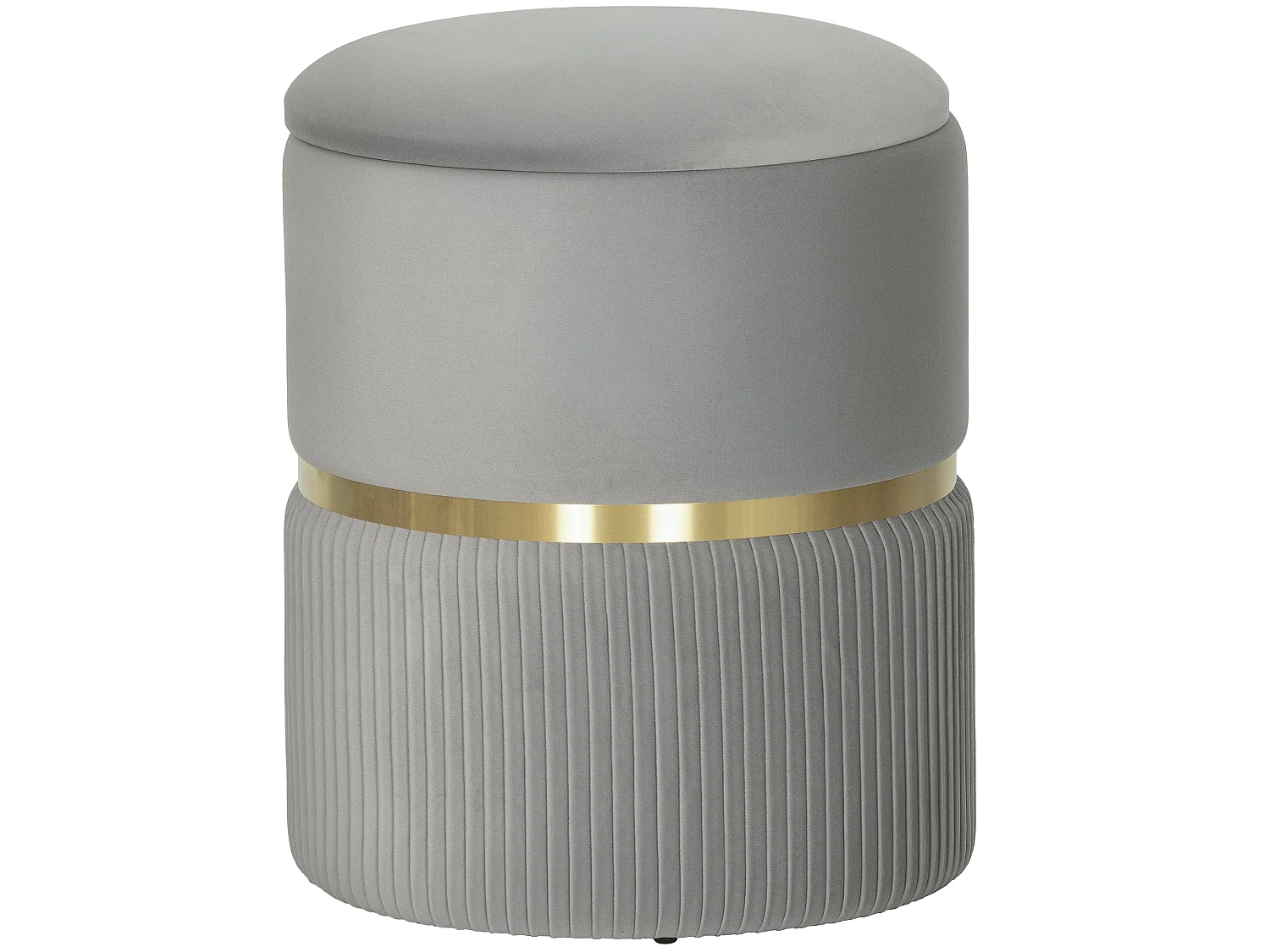 Rivera Velvet Light Grey Ribbed Storage Ottoman with Gold Accent
