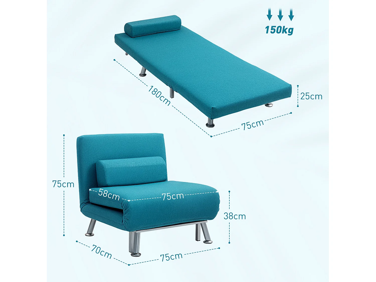Rekele Linen Dark Blue Single Sleeper Chair
