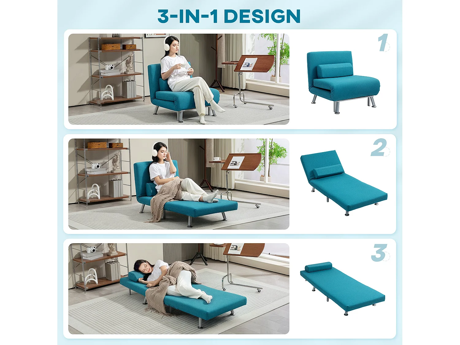 Rekele Linen Dark Blue Single Sleeper Chair