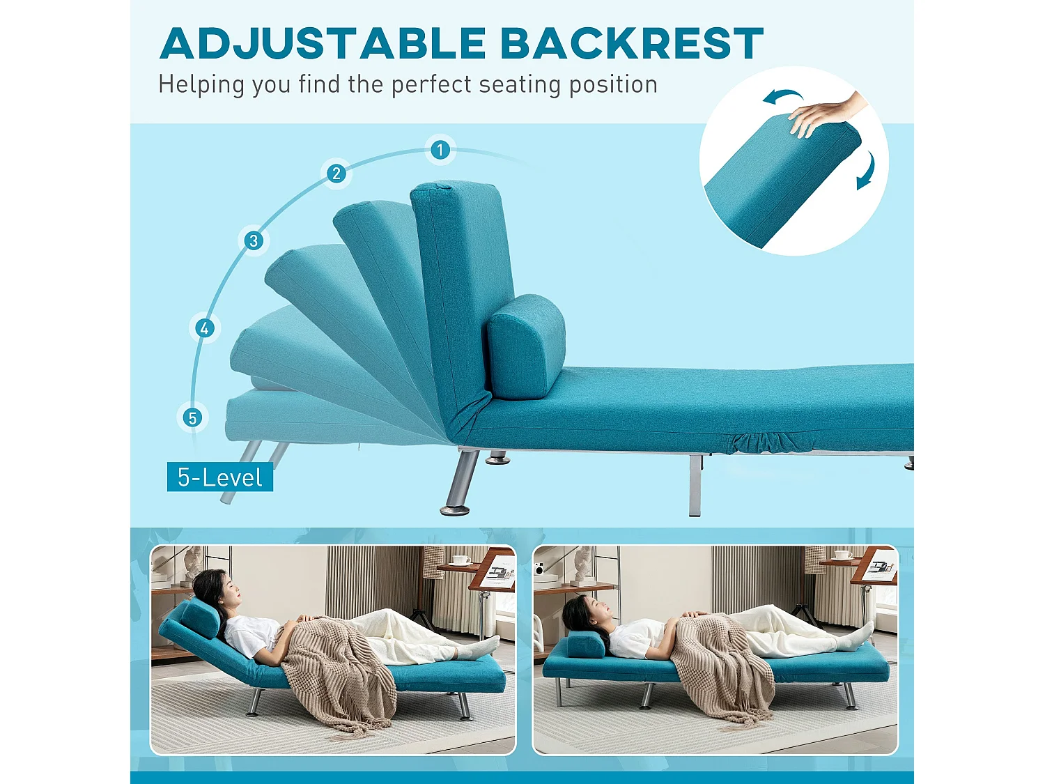 Rekele Linen Dark Blue Single Sleeper Chair