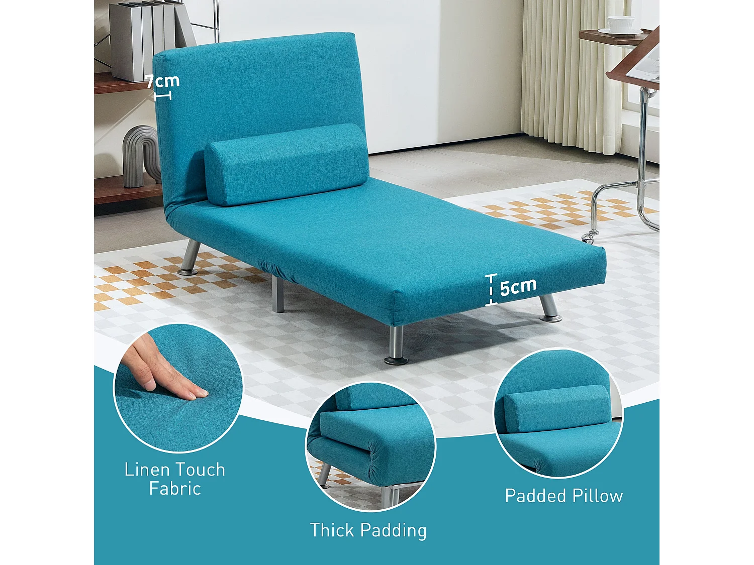 Rekele Linen Dark Blue Single Sleeper Chair