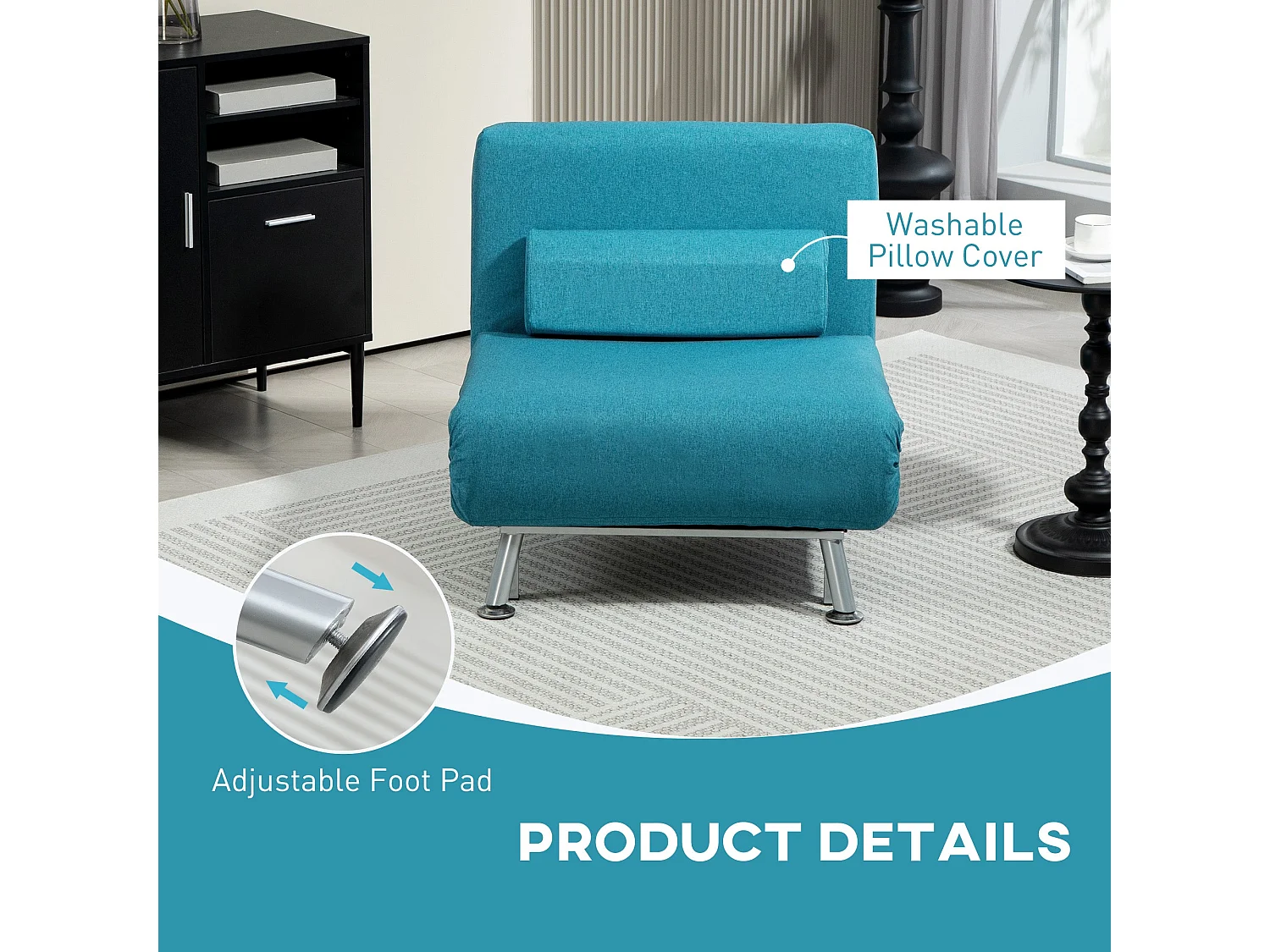 Rekele Linen Dark Blue Single Sleeper Chair