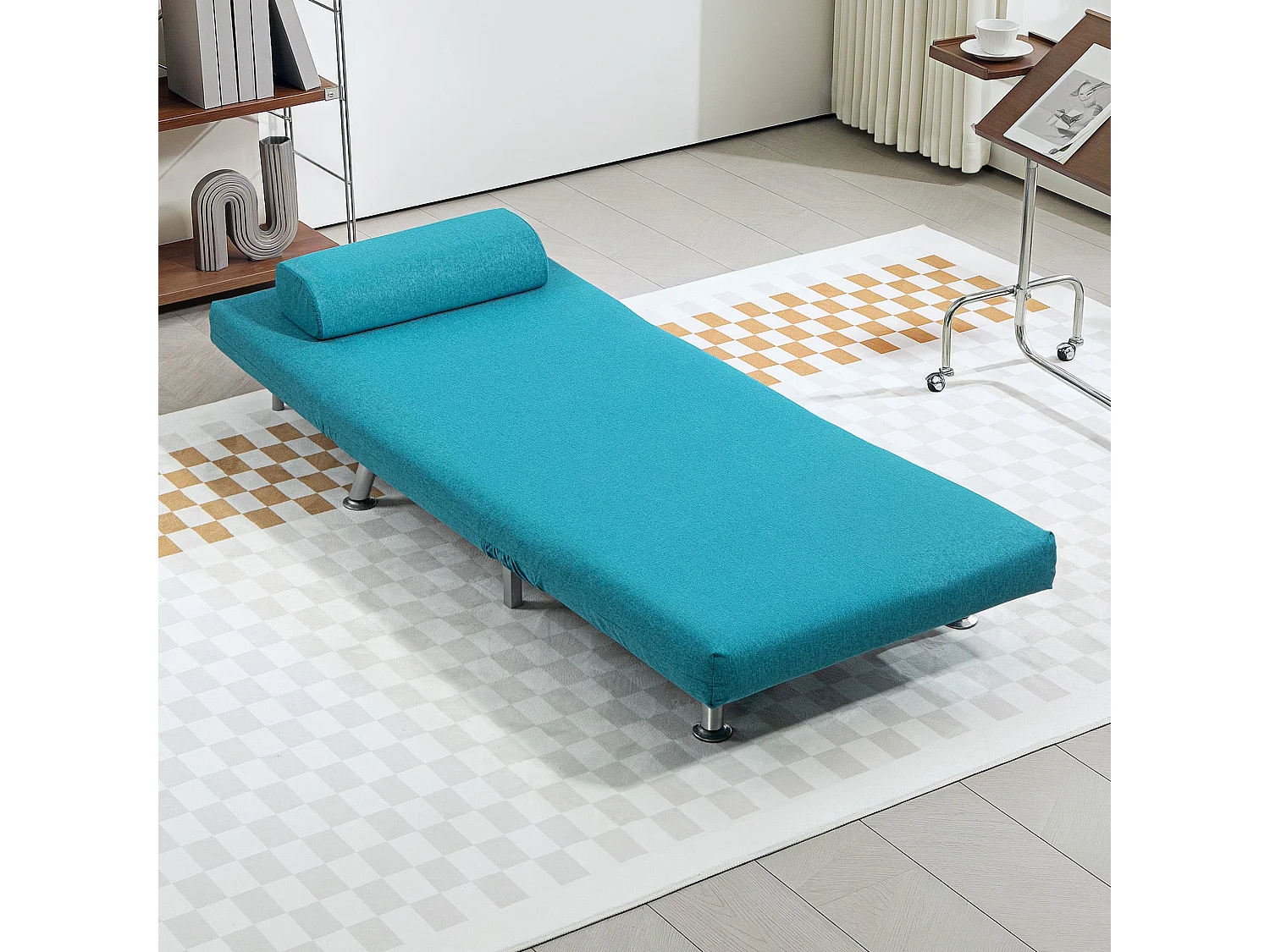 Rekele Linen Dark Blue Single Sleeper Chair