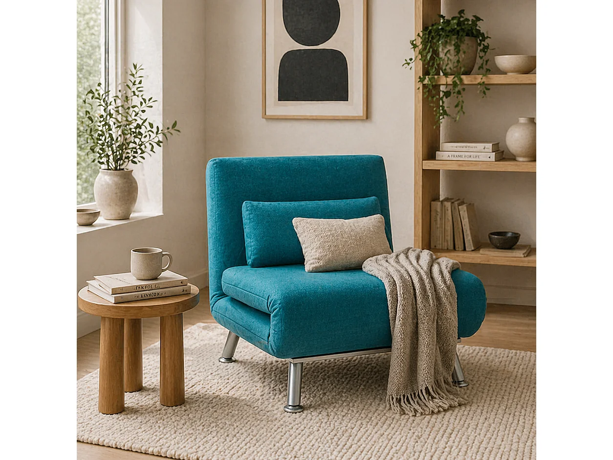 Rekele Linen Dark Blue Single Sleeper Chair