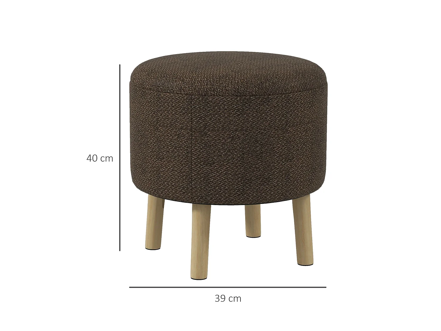 Roli Linen Look Dark Brown Round Storage Ottoman