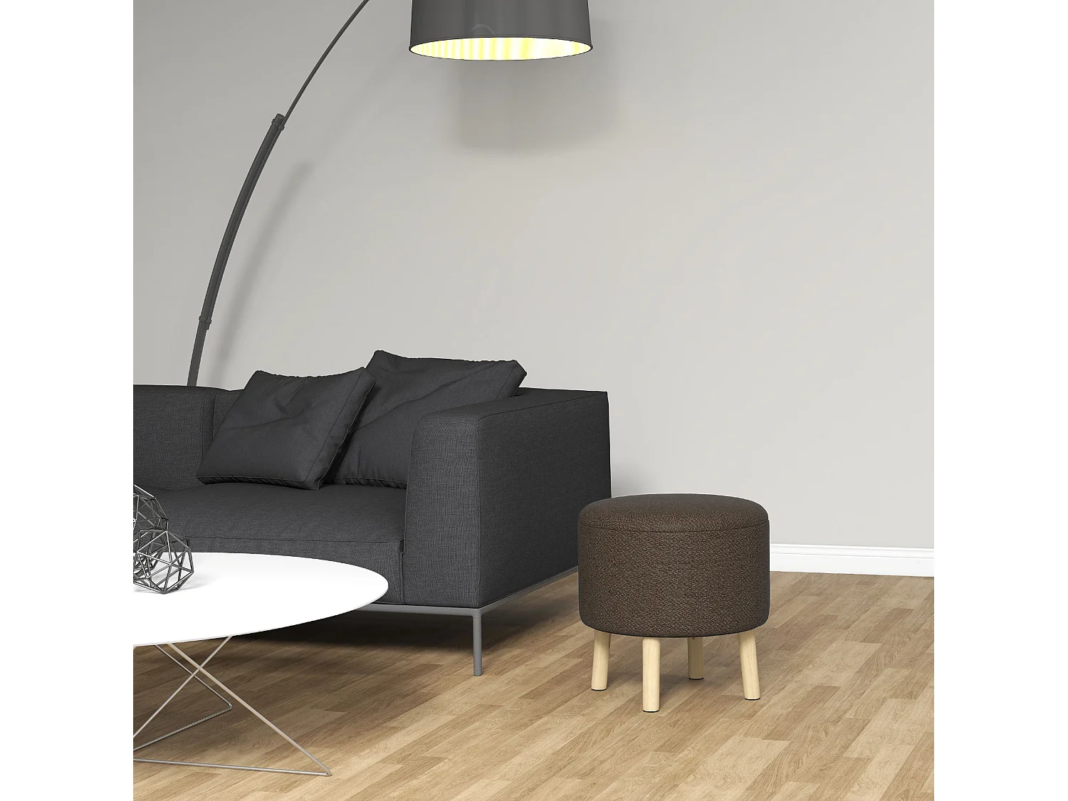 Roli Linen Look Dark Brown Round Storage Ottoman