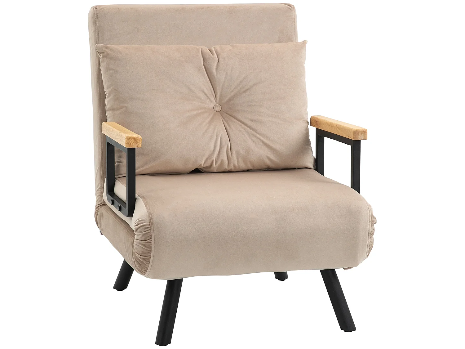 Elvael Velvet Beige 4 in 1 Convertible Single Chair Bed with Cushion