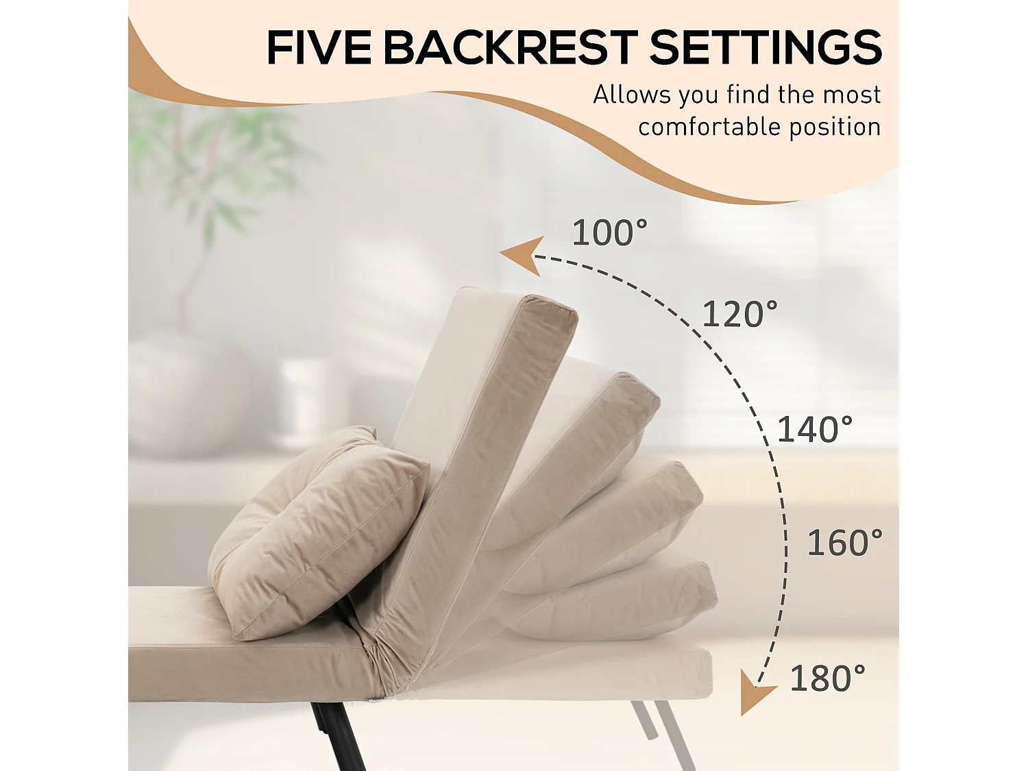 Elvael Velvet Beige 4 in 1 Convertible Single Chair Bed with Cushion