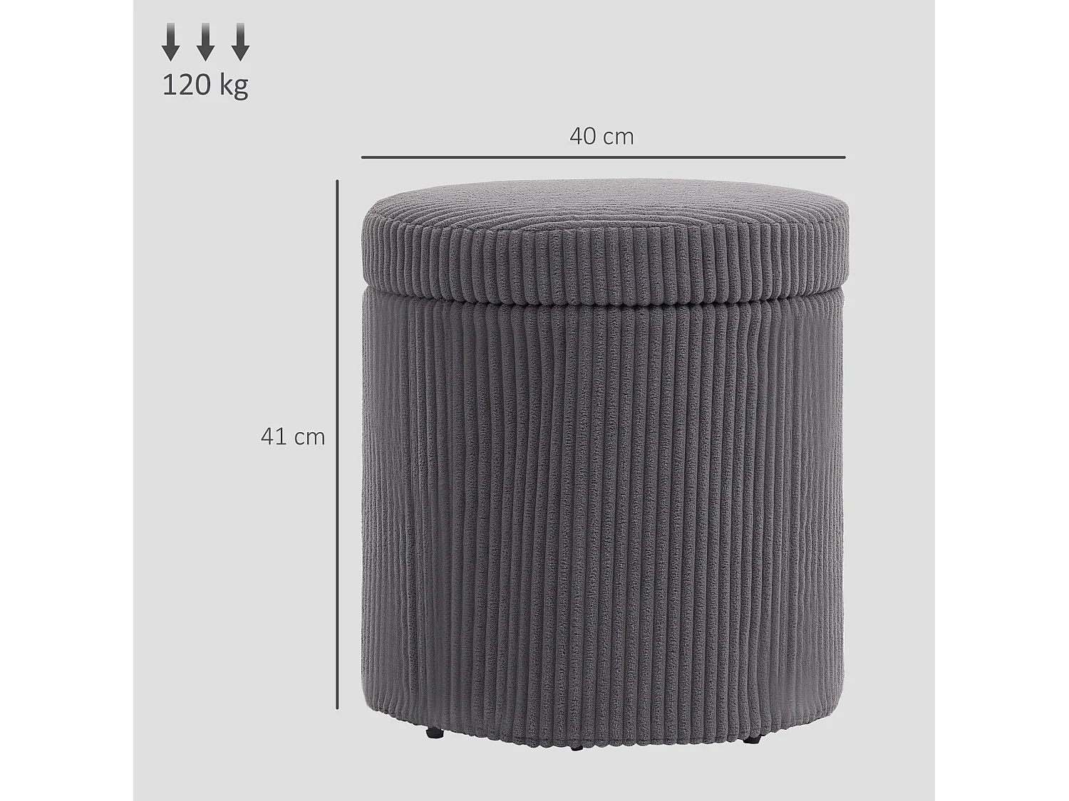 Yoluha Round Grey Corduroy Storage Footstool with Removable Lid