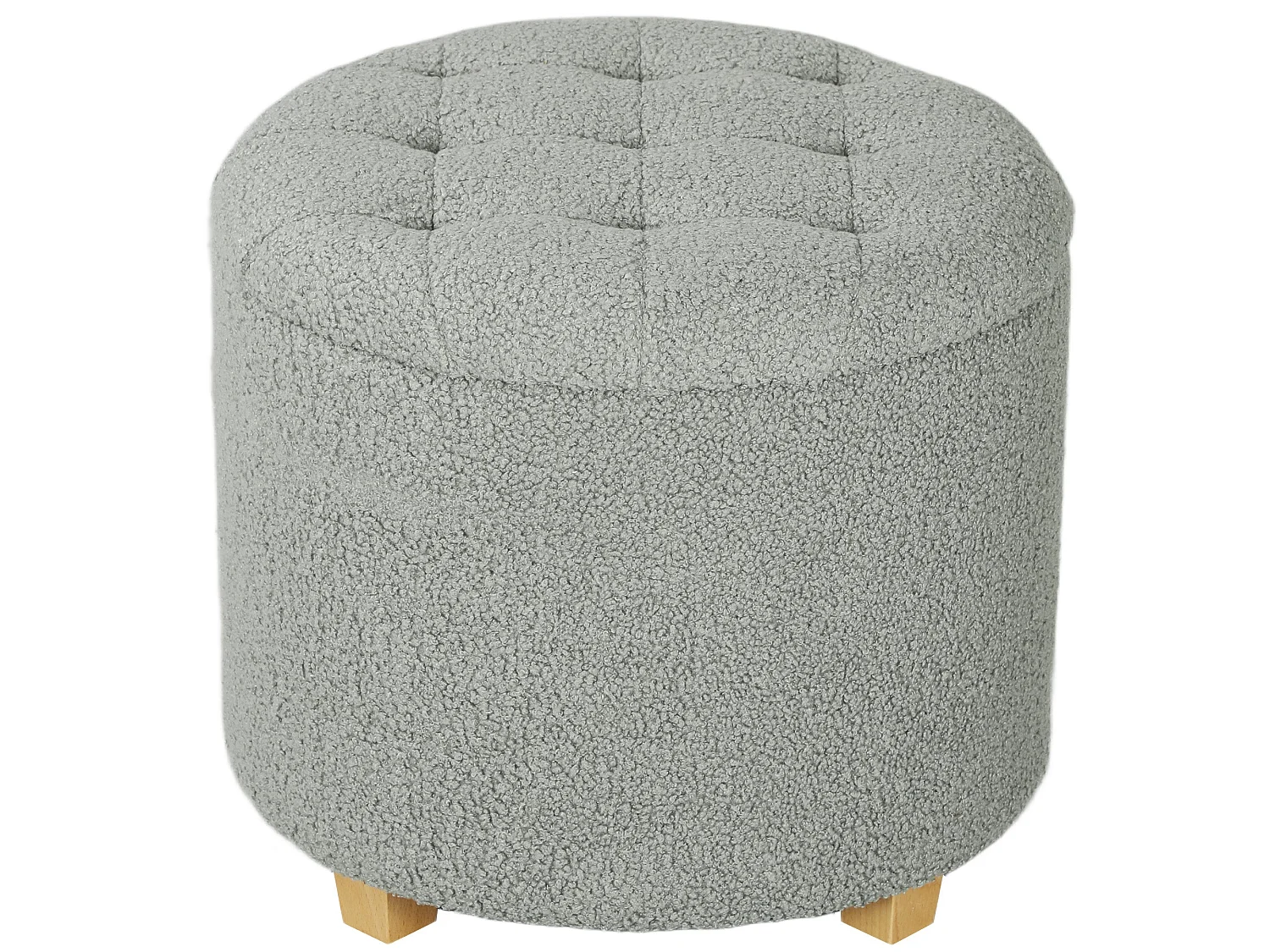 Valefi Teddy Fleece Light Grey Storage Ottoman Round Button Tufted Lid