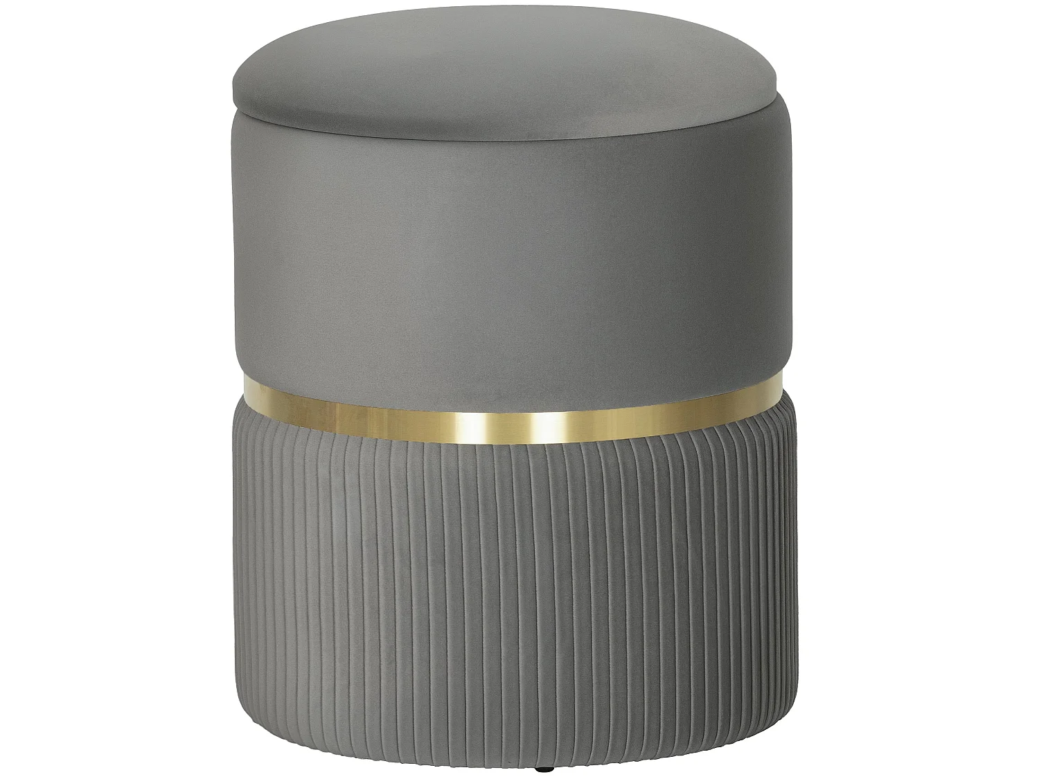 Vami Grey Velvet Feel Storage Ottoman with Gold Accent