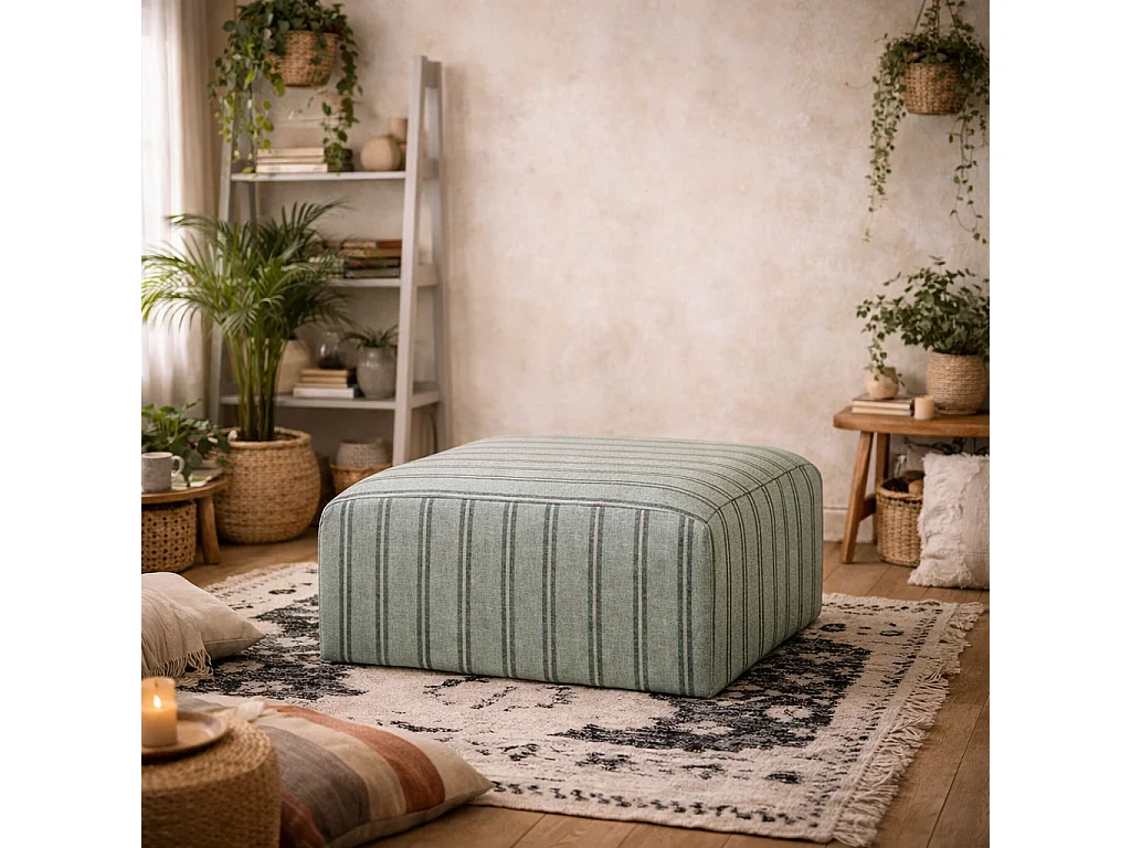 Malmo Grey Stripe Upholstered Square Pouffe