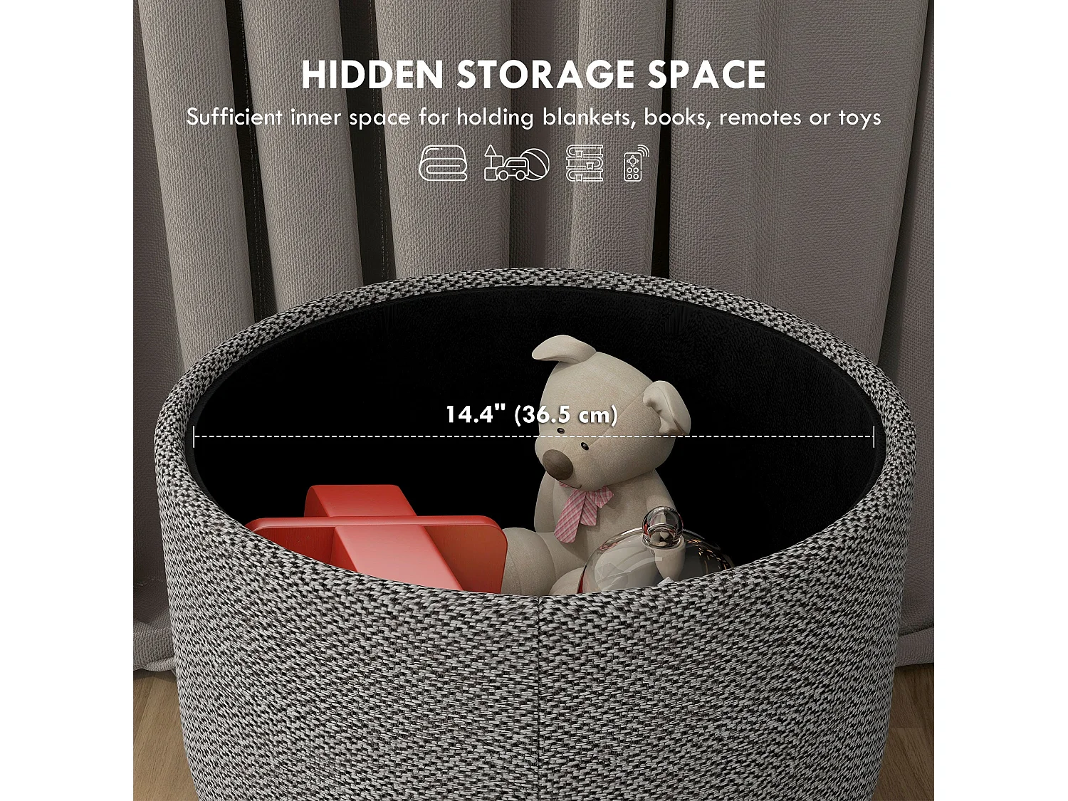 Roli Linen Look Light Grey Round Storage Ottoman