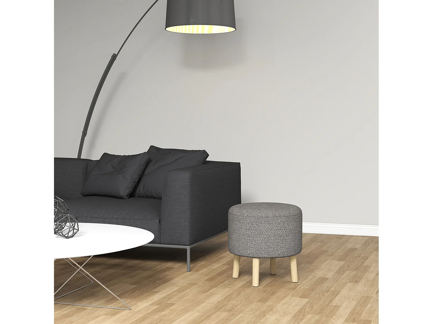 Roli Linen Look Light Grey Round Storage Ottoman