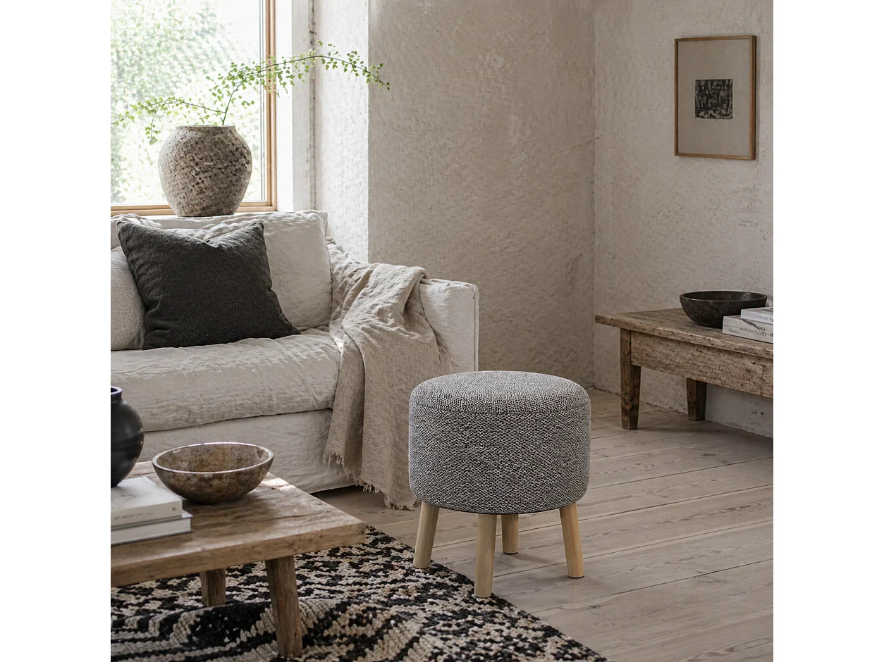 Roli Linen Look Light Grey Round Storage Ottoman