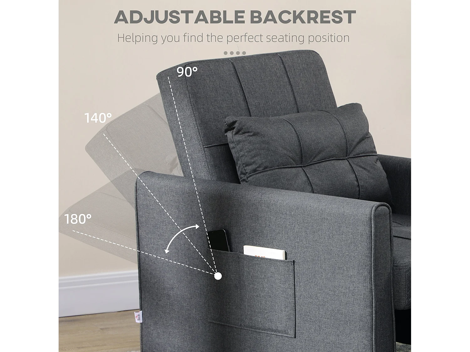 Remina Linen Look Grey 3 in 1 Single Chair Bed