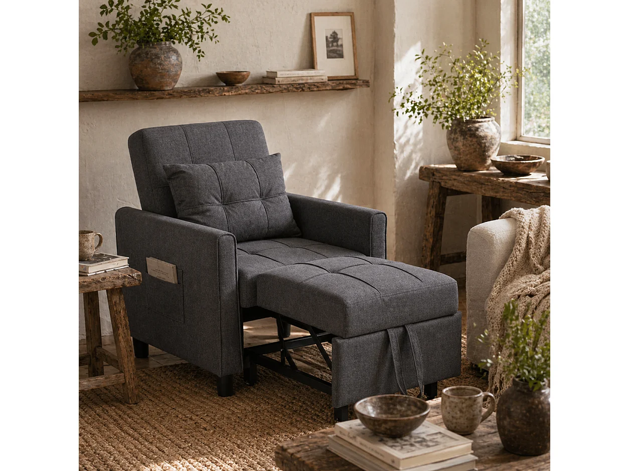 Remina Linen Look Grey 3 in 1 Single Chair Bed
