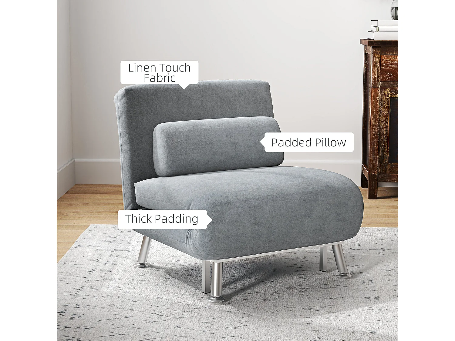 Noso Velvet Grey 3 in 1 Single Sleeper Chair
