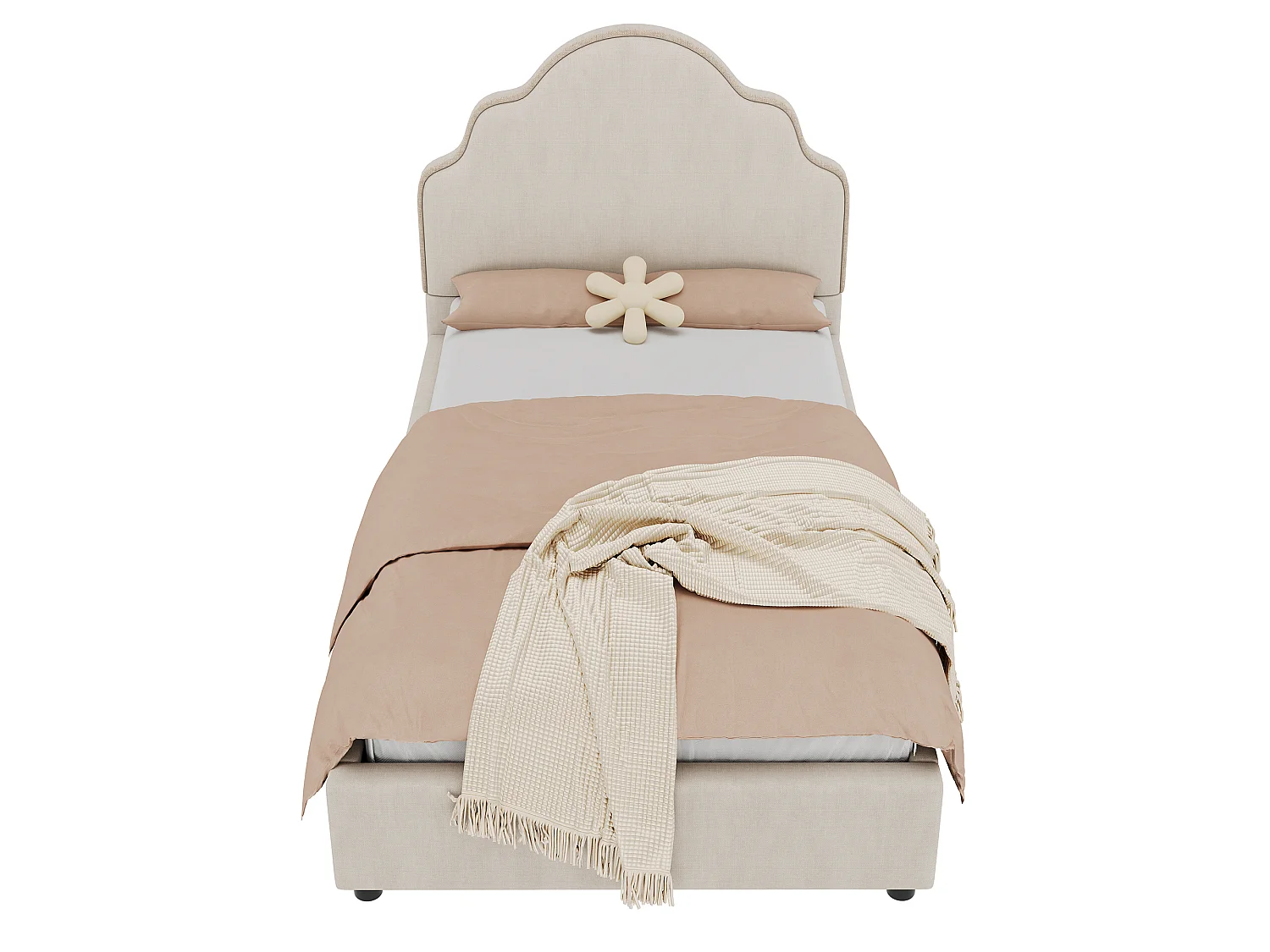Lit simple rembourré 90 x 200 cm - avec tête de lit rembourré - avec sommier à latte - Lin - Beige (Matelas non inclus)