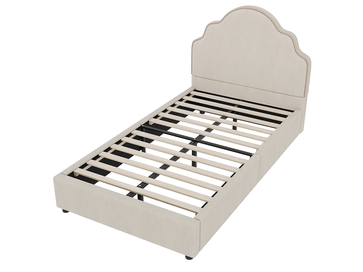 Lit simple rembourré 90 x 200 cm - avec tête de lit rembourré - avec sommier à latte - Lin - Beige (Matelas non inclus)