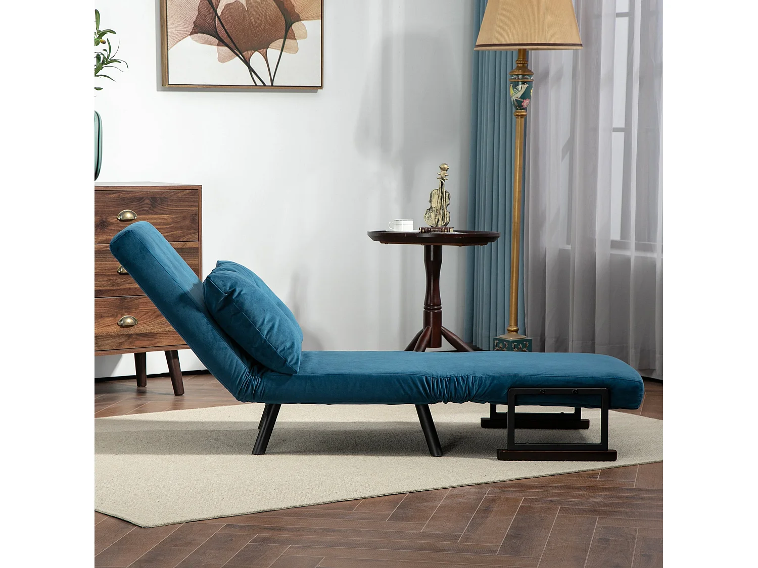 Mofa Nare Velvet Navy Blue 4 in 1 Convertible Single Chair Bed with Pillow
