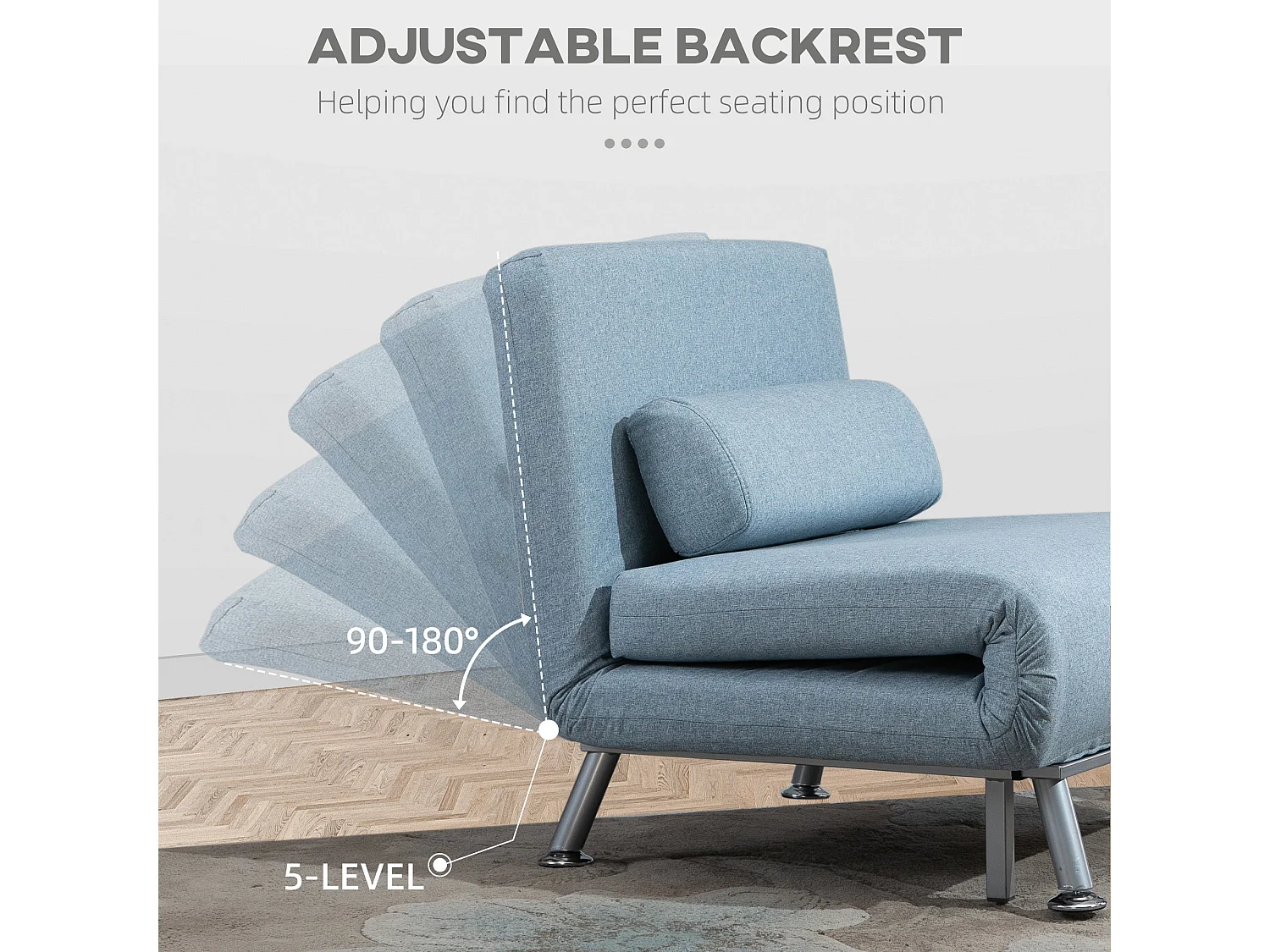 Varael Linen Sky Blue 3 in 1 Convertible Chair Bed with Adjustable 5 Position Backrest and Pillow