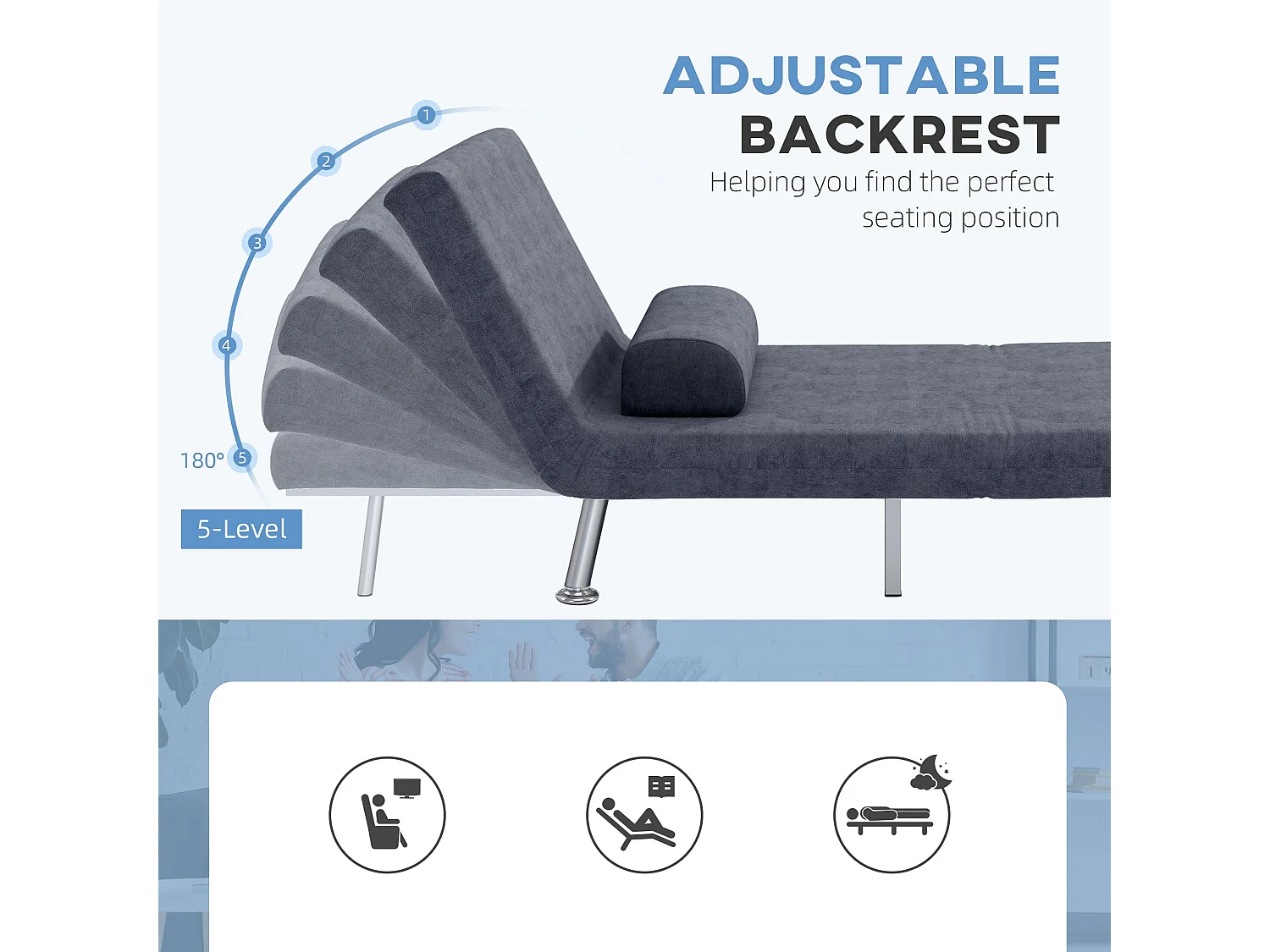 Tomi Safi Charcoal Grey Velvet Feel Single Sleeper Chair